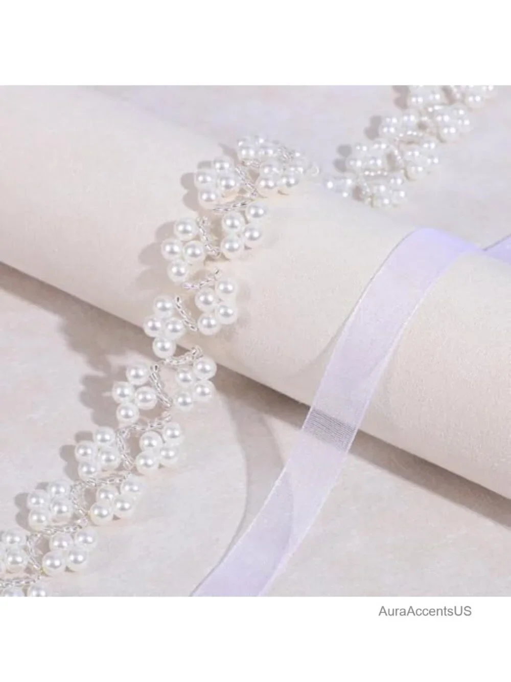 Faux Pearl & Crystal Bridal Wedding Belt Sash Organza Ribbon